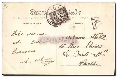 Aviation 1908 — Karikatur eines Mannes, der ein Flugzeug wie ein Drachen startet — Foto J-Bouveret Le Mans — Rückseite