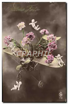 Avião decorado com flores e pequenos anjos — editor 'D. Fete' n°3169