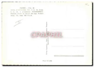 Avião experimental Payen - P.A. 49 — Delta — Édition Superluxe, Paris — Verso