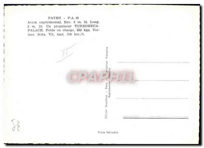 Eksperymentalny samolot Payen P.A.49 — Delta — Wydanie Superluxe, Paryż — Rewers