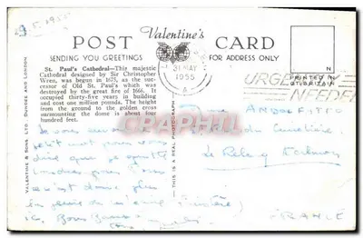 Katedra Świętego Pawła w Londynie — Karta z Dnia Walentynego — Valentine & Sons Ltd, H.9747 — Rewers