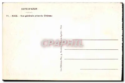 Nice — Ogólny widok z zamku — Les Éditions Nar, 5, Boulevard Sainte-Agathe - Nice — Rewers