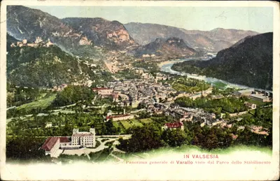 Varallo — panorama geral visto do parque do estabelecimento — Camaschella & Zanfa, Varallo