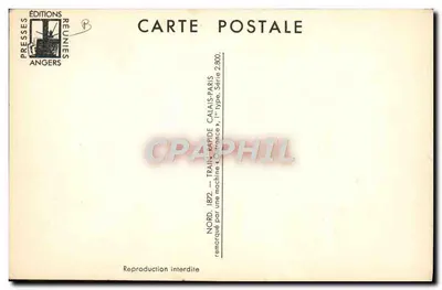 Szybki pociąg Calais-Paris — NORD. 1872 — Wydawca: Presses Réunies Angers, nr 2.800 — Rewers