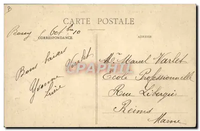Vliegveld van het kamp Châlons — Doppelploeg Henry Farman in de lucht (motor Gnome) — Libratrie Militaire Jourdin, Mourmelon — Achterkant