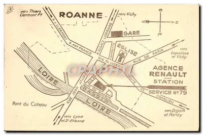 Station Service Renault n°79 — Agence Renault à Roanne — Éditeur : Établissement Lafay — Verso