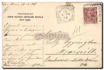 Dzieci w zimowej karecie — 1908 — Wydawca F. M. Cologne Nr. 703 — Rewers