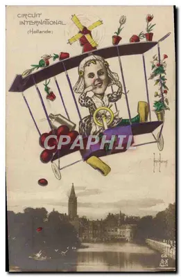 Circuito Internacional (Holanda) — avião decorado com tulipas e moinho de vento — editor A.N. Paris, n° 68