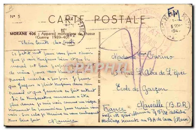 Morane 406 — Samolot jednomiejscowy do walki — Wojna 1939-40 — Wyd. Boissy et Cie, Grenoble — Rewers