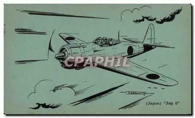 Aeroplano giapponese "Jap 0" — disegno — pubblicato da F.MAIL per "French Prisoners Fund"