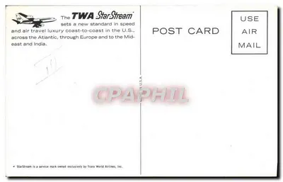 Avião TWA — Trans World Airlines — editor USA — Verso