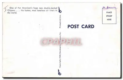 Avião Pan American Clipper — vista aérea — Pan American Airways, Inc. 1949 — Verso