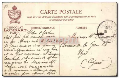 Wzlotowy statek powietrzny 'Patrie' — podróż z Paryża do Verdunu w 1907 — Chocolat Lombart — Rewers