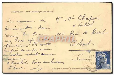 Thouars - Ponte histórica dos Azuis — Editor Ramuntcho, n° 14799-480 — Verso