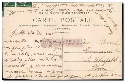 Femme en robe à volants devant une boîte aux lettres — éditeur PARIS, n° 475 — Rewers