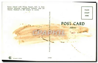 Wyspa Kaien z Prince Rupert, B.C. — widok z powietrza — Wratthall's Photo Publishing, n° 117800 — Rewers