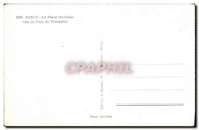 NANCY - Plac Stanisława widziany z Arcu Triumfalnym — Wydawnictwo V. Roeder, Nancy — Rewers