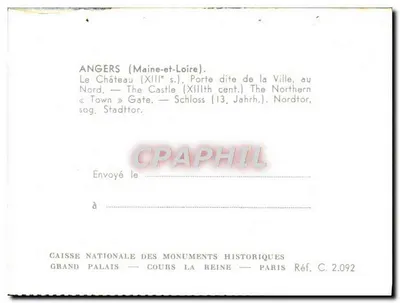 Angers — Château (XIIIe s.) — Porte de la Ville au Nord — Caisse Nationale des Monuments Historiques — Verso