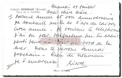 Plaza de la Comedia — Burdeos — editor La Cigoche, n° 33.063.21 — Reverso