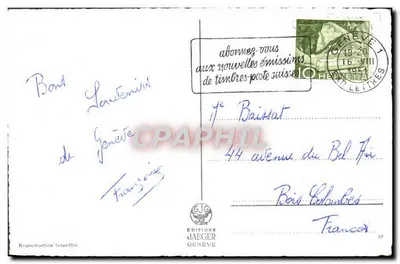 Gonzaque — Jezioro Leman z fontanną Jet d'Eau — Wydawnictwo Jaeger, nr 7043 — Rewers