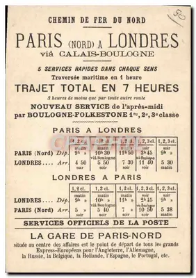 Parigi a Londra — Ferrovia del Nord — H. COUNKMONI FRÈRES, 10 Rue Breguet, Parigi — Verso