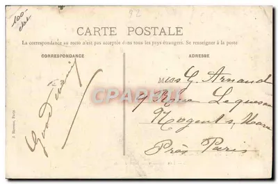 Usines De DION-BOUTON — Les Moteurs au banc d'essai — J. Barenne, Paris — Verso