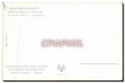 Mulher em traje dalmata — vendedora de legumes — V. Meneghelo-Dinčić, série M. IV-1 — Verso