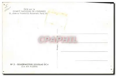 Avion Douglas DC-4 — Cie Air Algérie — Édité par le Comité National de l'Enfance — Verso