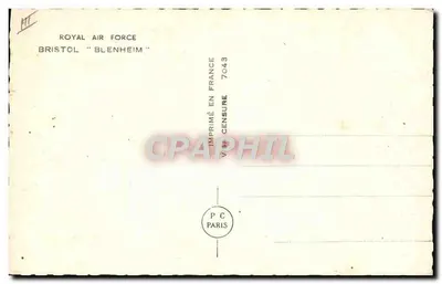 Fuerza Aérea Real — Bristol "Blenheim" — Impreso en Francia 7043 — Reverso