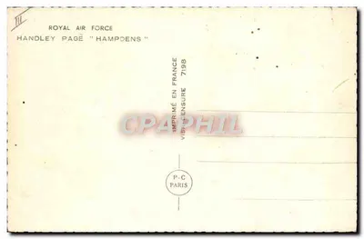 Aviones Handley Page Hampdens — Royal Air Force — Impreso en Francia — Reverso