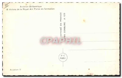 Aviación Británica — 8 aviones de la Royal Air Force en formación — Impreso en Francia en París — Reverso
