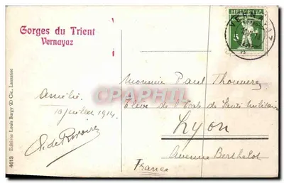 A Cascata de Pissevache (Valais) — L.B. 4613 — Edições Louis Burgy & Cie, Lausanne — Verso