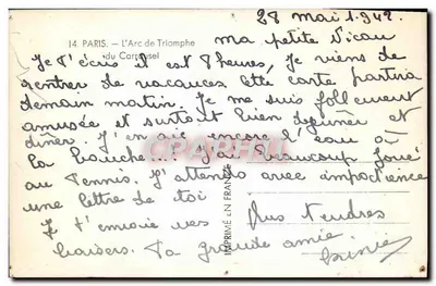 Paris — O Arco do Triunfo — do Carrousel — Impresso na França — Verso