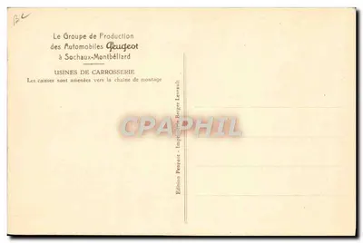 Fábricas de carrocerias Peugeot em Sochaux-Montbéliard — edição Peugeot Berger-Levrault — Verso