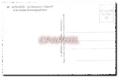 Mônaco - O Monumento Albert-1º e o Museu Oceanoográfico — G. DETAILLE, Monte-Carlo — Verso