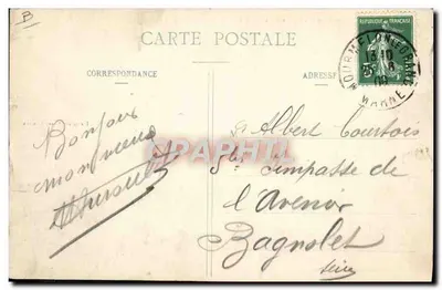 O aviador Henry Farman em voo acima das planícies do Campo de Châlons — Livraria Militar Guérin, Mourmelon — Verso