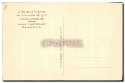 Fabbriche di stampaggio Peugeot a Sochaux-Montbéliard — Una fila di pressa — Edizione Peugeot Berger-Levrault — Verso