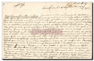 Czterej mężczyźni w starym aucie — Façques, wrzesień 1913 — wydawca nieznany — Rewers