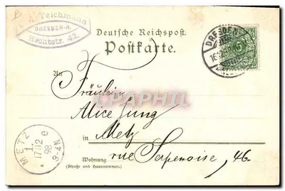 Dresden — Hofoper, Kath. Hofkirche, Schlossthurm, Zwinger Teich — Nister Nürnberg Lith. N° 129 — Verso