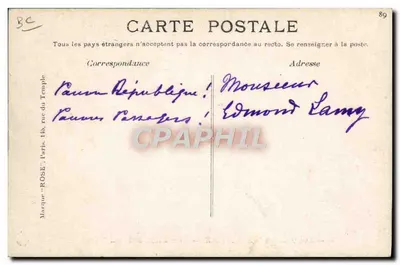 „République” — Zeppelin 1908 — Wydawca: Rose, Paryż — Rewers