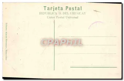 Montevideo, Plac Niepodległości — widok panoramiczny z fontannami i budynkami — Wydawcy Almera Hermanos, Montevideo — Rewers