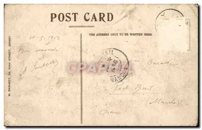 Bilhete postal antigo Jersey Gorey Castelo de Montorgueil — Verso