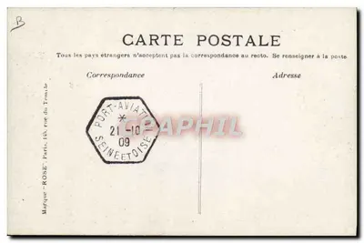 Conde de Lambert, sobre "Wright" em Reims — 25 de agosto de 1909 — Bilhete postal antigo n°46 — Verso