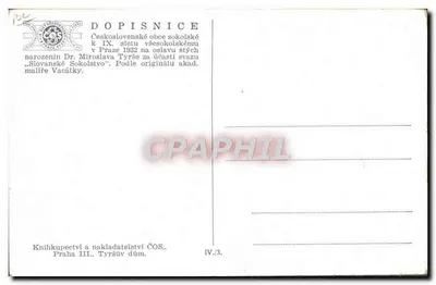 IXe slet všesokolský — Prague 1932 — para os 90 anos de Dr. Miroslav Tyrš — editor: Knihkupectví a nakladatelství ČOS, Praha III, Tyršův dům — Verso