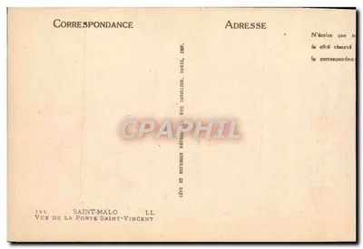 Saint-Malo — Vista da Porta Saint-Vincent — Editor Lévy e Neudien, Paris — Verso