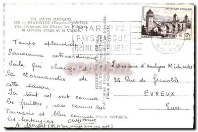 Biarritz — Vista aérea do farol, da Grande Praia e do Cassino — Greff — Verso