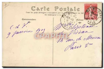 Pierwsza Wycieczka na Samolocie — H. Farman, Camp de Châlons w Reims — ND Pbot. — Rewers
