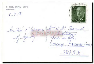 Costa Brava - Rosas — vista parcial — editor Correos — Verso