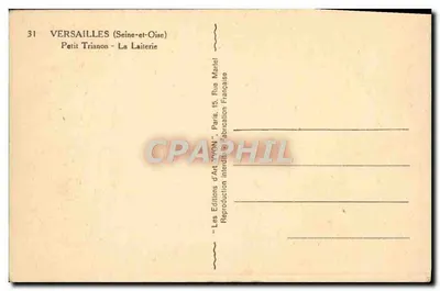 Versailles (Seine-et-Oise) — Petit Trianon - La Laiterie — Edições de Arte 'WON' Paris — Verso