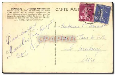 Beauvais — La Cattedrale — L'Orologio Astronomico — Edizione E. Hartingues, n°2 — Verso